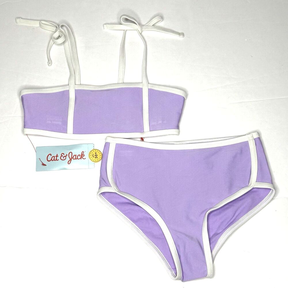 Cat & Jack Girls Purple & White Swim Beach Pool 2 Piece Set Size XS (4/5) NEW!